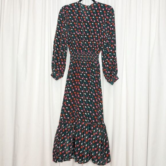 Tucker Juliette Dress Emerald Painted Poppies Micro in Silk Crepe de Chine Midi - Picture 6 of 8